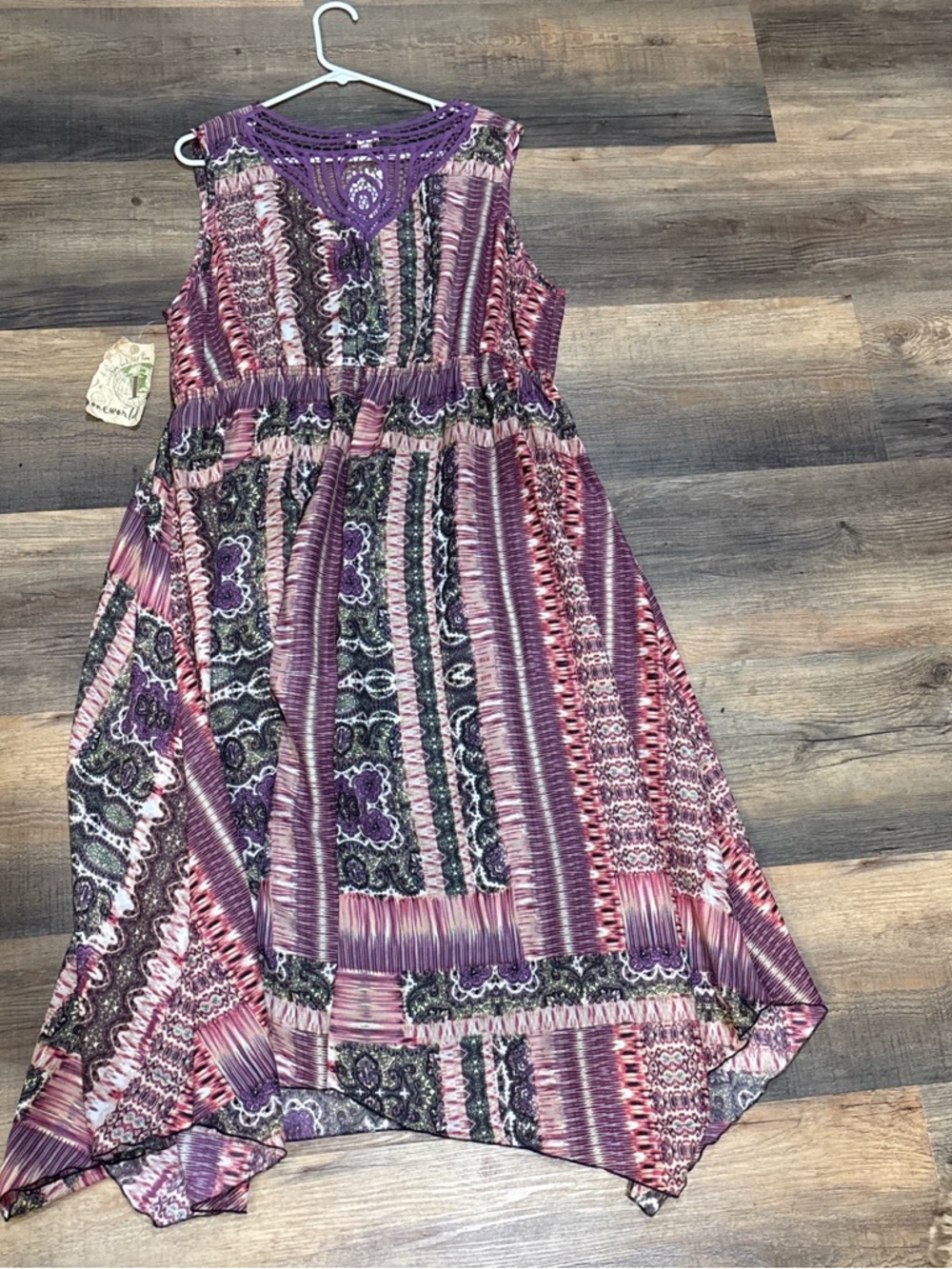 One world live and let live women’s 2X chiffon maxi dress crochet BoHo Paisley. - Picture 2 of 6